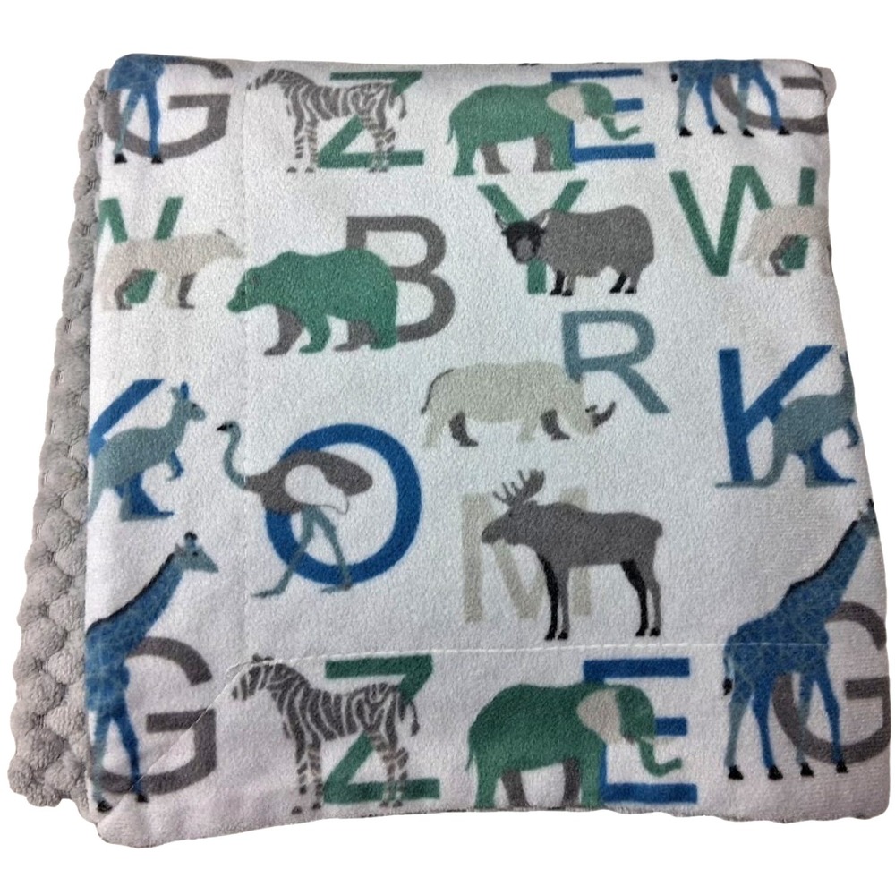 SL Home Fashions Animal Alphabet Baby Blanket White Gray Textured 119741 Letters